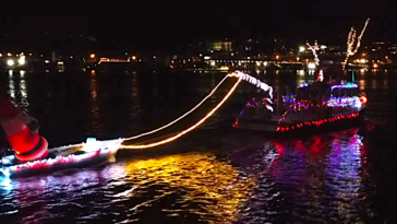 A Rudolph the red-nosed reindeer themed boat at the sailpast.