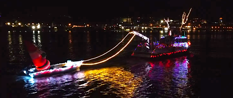 A Rudolph the red-nosed reindeer themed boat at the sailpast.