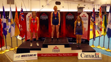 Standing on the podium, Sara McPhail's gold medal shines bright. Her victory in the Under 17, 69 Kilos girls divisions at the 2023 Canadian Wrestling Championships is the result of months of gruelling training and intense competition, including regionals, provincials, and the B.C. Summer Games. At only 14 years old, McPhail's achievement makes her one of the youngest Under 17 wrestling champions in the country - a testament to her immense talent and potential for even greater success in the future.