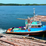 Log booms are used to gather and hold logs after they have been felled, either in the forest or through mechanized operations. This prevents the logs from drifting away and helps in efficient transportation to sawmills or processing facilities.