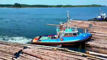 Log booms are used to gather and hold logs after they have been felled, either in the forest or through mechanized operations. This prevents the logs from drifting away and helps in efficient transportation to sawmills or processing facilities.