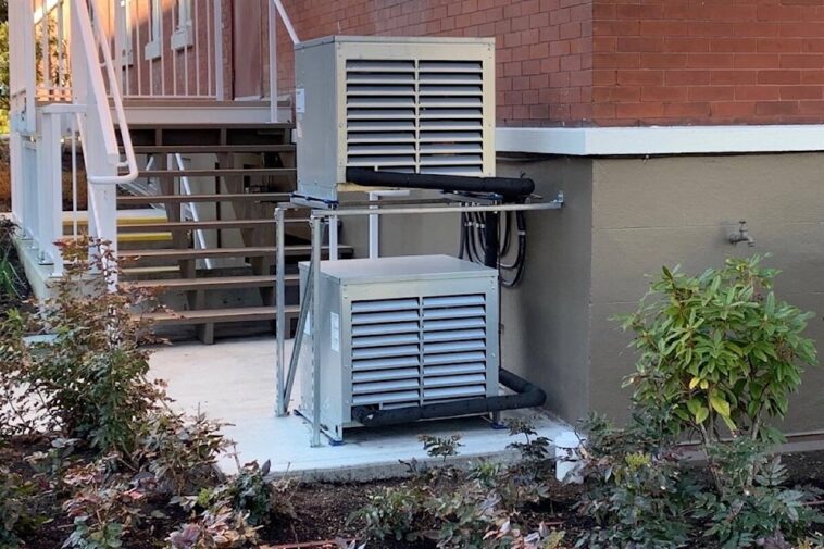 Heat pumps outside a house