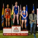 Sara McPhail on the first place podium at the 2024 Canadian Wrestling Championships in Toronto