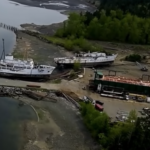 A bird's eye view of the shipwrecking operation at Union Bay.