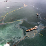 An aerial view of the Nathan E. Stewart oil spill and cleanup