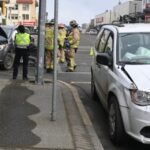 Two vehicles sustain damages in a 2024 car accident in downtown Prince Rupert.